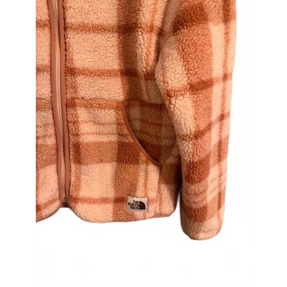 Girls Northface Pink Plaid Sherpa Fleece Jacket Large - Picture 2 of 5